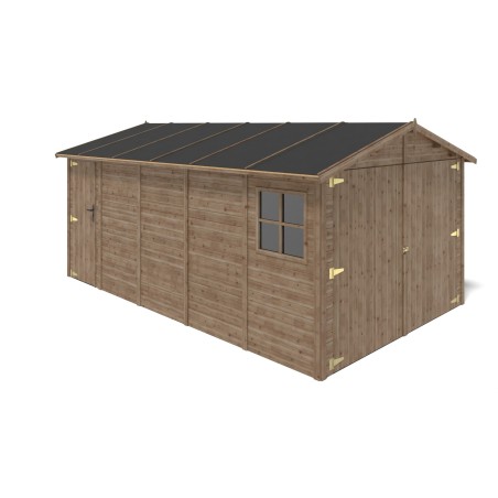 Houten garage 14.94 m² - 3.05x4.93 m - 18 mm - Kleur: bruin - Geïmpregneerd