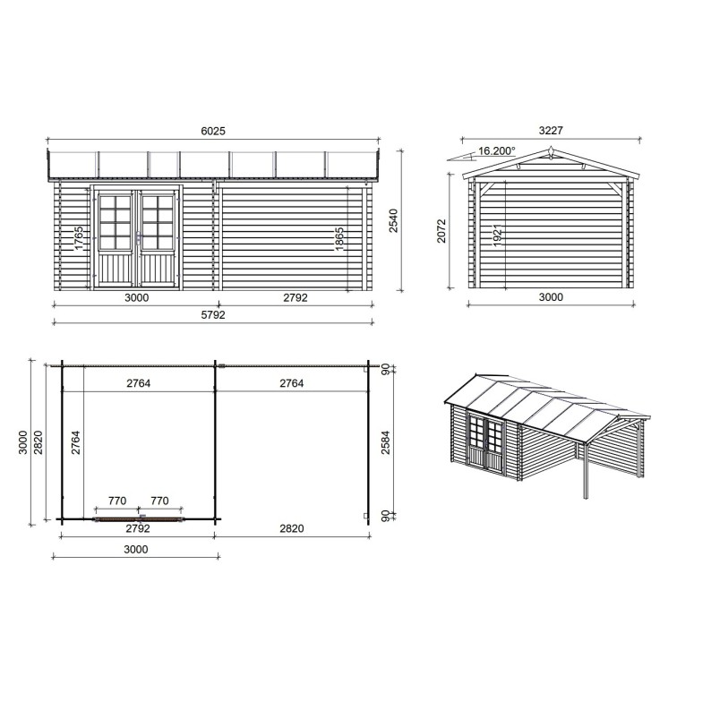 Houten tuinhuis 18 m² - 5.79x3 m - 28 mm