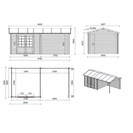 Houten tuinhuis 18 m² - 5.79x3 m - 28 mm