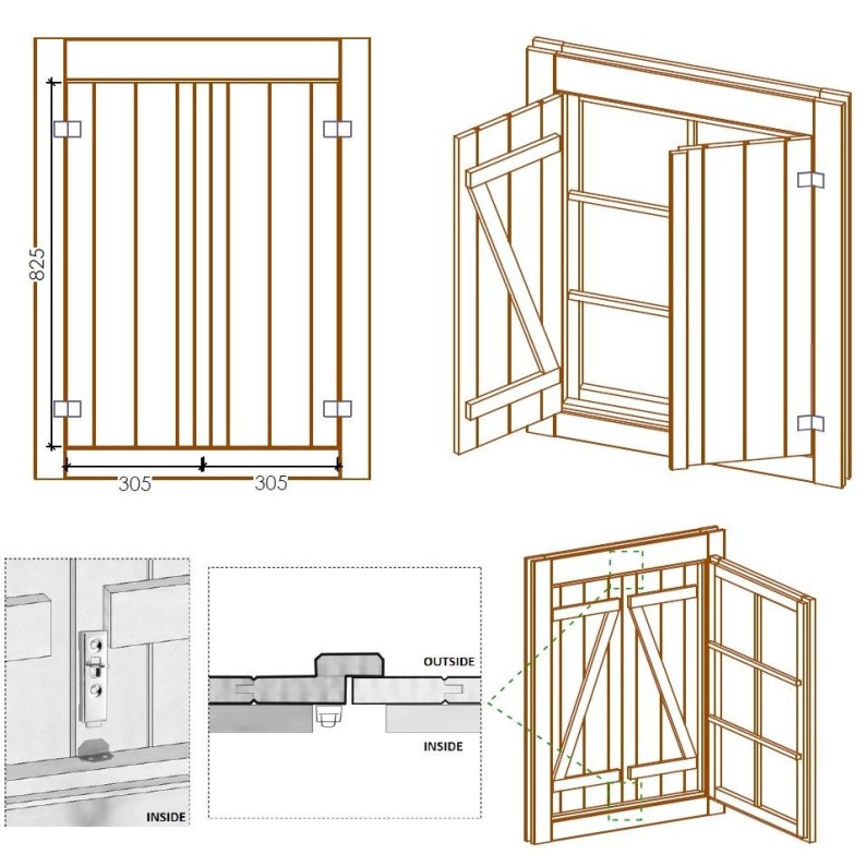 Luiken voor raam – geïmpregneerd BRUIN – set