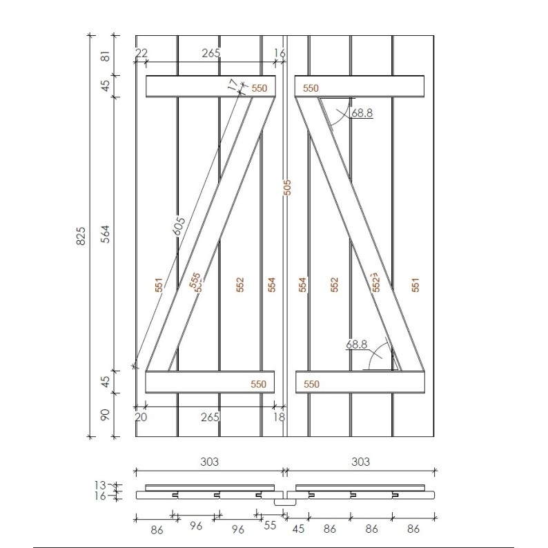 Luiken voor raam – geïmpregneerd BRUIN – set