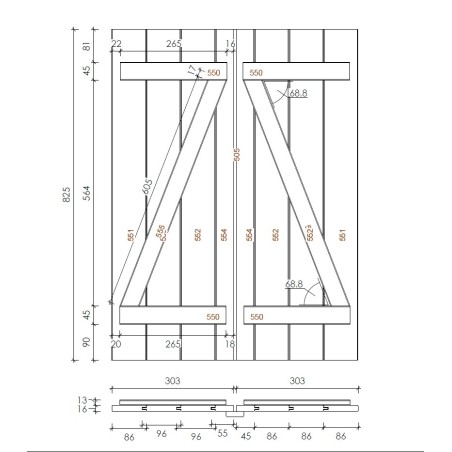 Luiken voor raam – geïmpregneerd BRUIN – set
