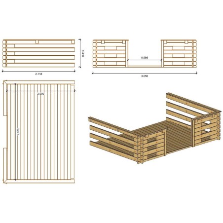 Houten tuinhuis - 3x3 m - 15 m² met terras - Geïmpregneerd
