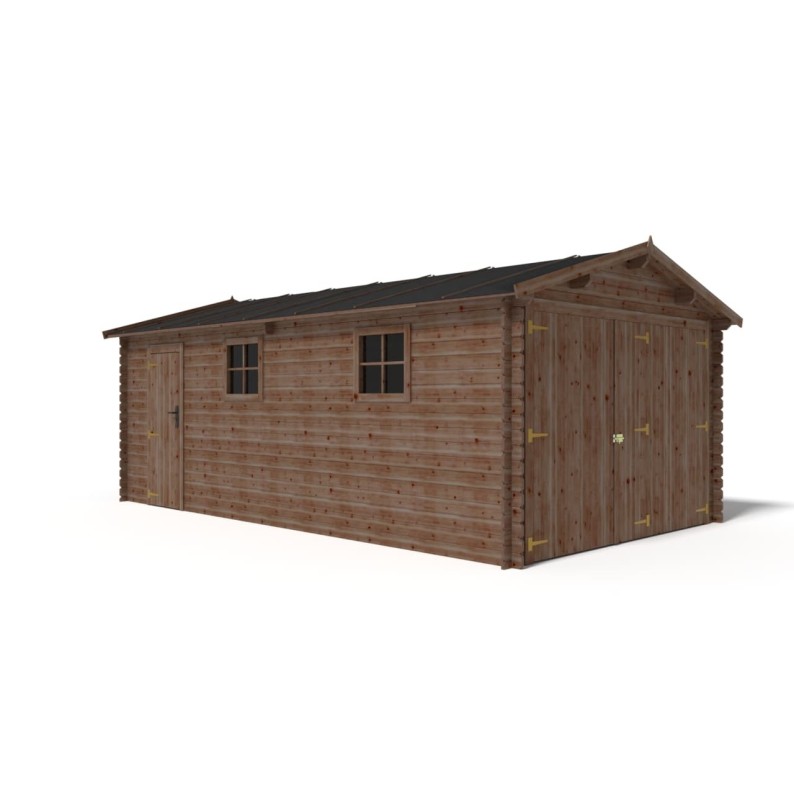 Houten garage 21 m² - 3.5x6 m - 28 mm - Kleur: bruin - Geïmpregneerd