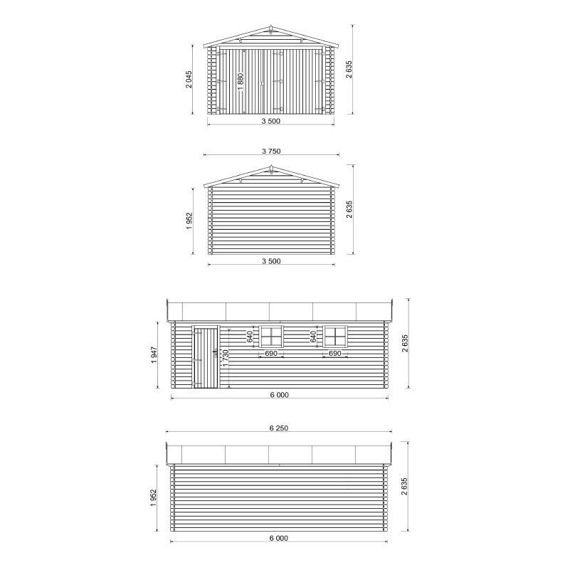 Houten garage 21 m² - 3.5x6 m - 28 mm - Kleur: bruin - Geïmpregneerd