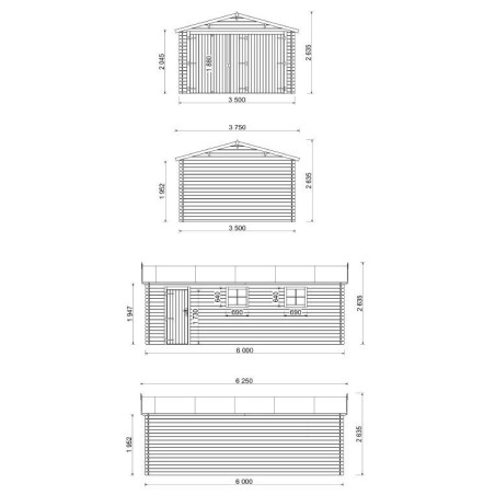 Houten garage 21 m² - 3.5x6 m - 28 mm - Kleur: bruin - Geïmpregneerd