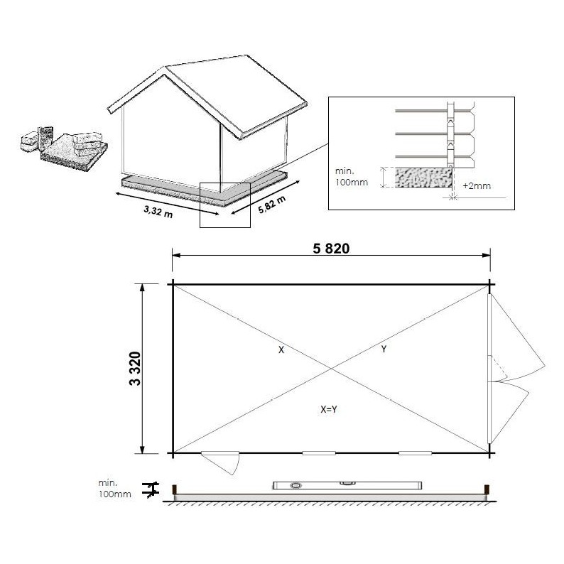 Houten garage 21 m² - 3.5x6 m - 28 mm - Kleur: bruin - Geïmpregneerd
