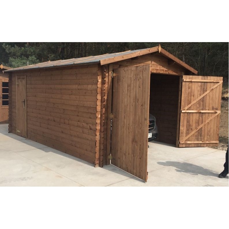 Houten garage 21 m² - 3.5x6 m - 28 mm - Kleur: bruin - Geïmpregneerd