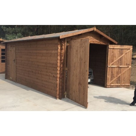 Houten garage 21 m² - 3.5x6 m - 28 mm - Kleur: bruin - Geïmpregneerd