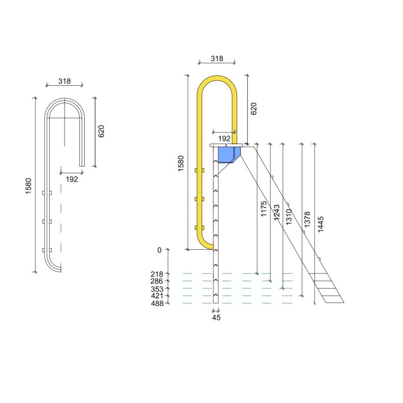 RVS zwembadtrap met 3 treden