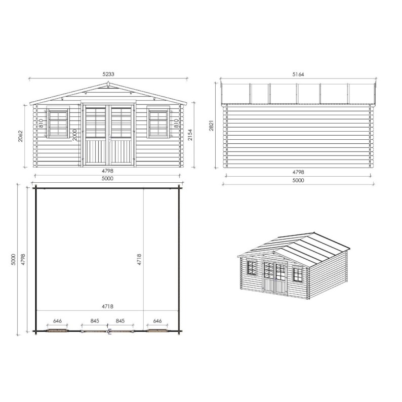 Houten tuinhuis 25 m² - 5x5 m - 40 mm