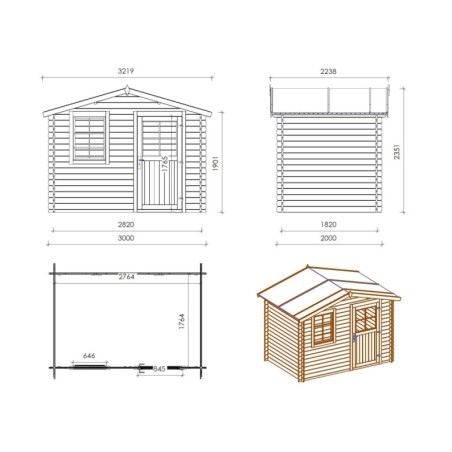 Houten tuinhuis 6 m² - 3x2 m - 28 mm