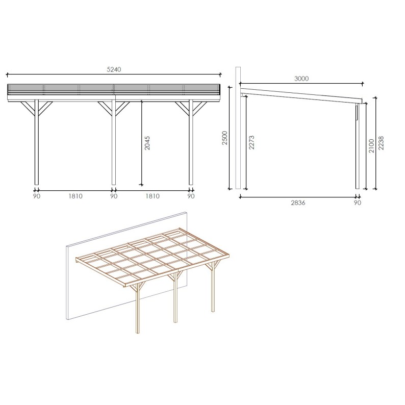 Carport, garageschuilplaats - 3x5.24 m - 15 m² - PVC-afdekking
