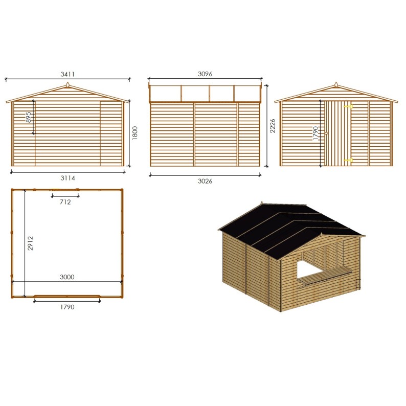Kiosk, kraam, handelshuis 9.42 m² – 3.11x3.03 m – 19 mm