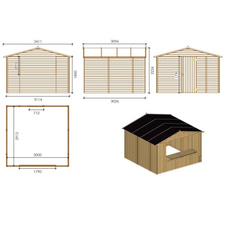 Kiosk, kraam, handelshuis 9.42 m² – 3.11x3.03 m – 19 mm