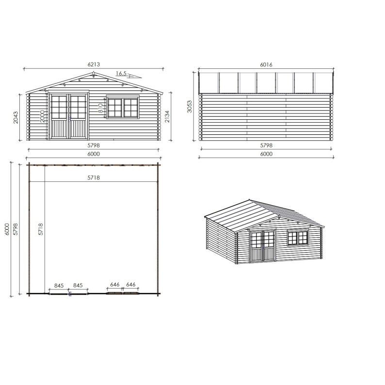 Houten tuinhuis 36 m² - 6x6 m - 40 mm