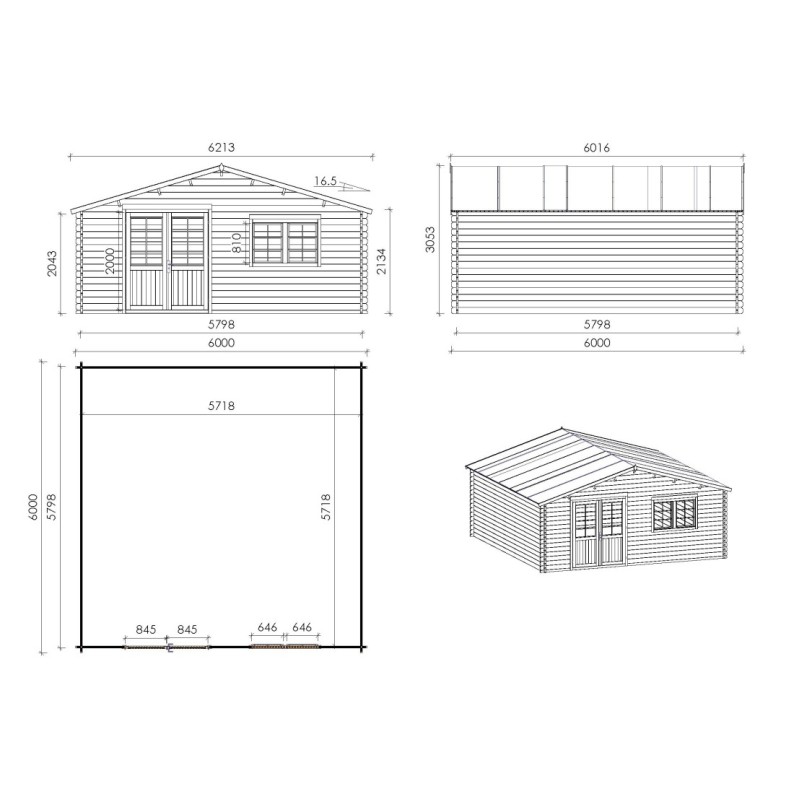 Houten tuinhuis - 6x6 m - 54 m² met terras