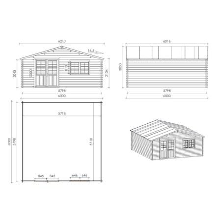 Houten tuinhuis - 6x6 m - 54 m² met terras