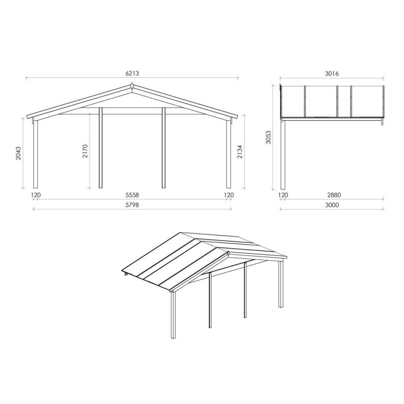 Houten tuinhuis - 6x6 m - 54 m² met terras