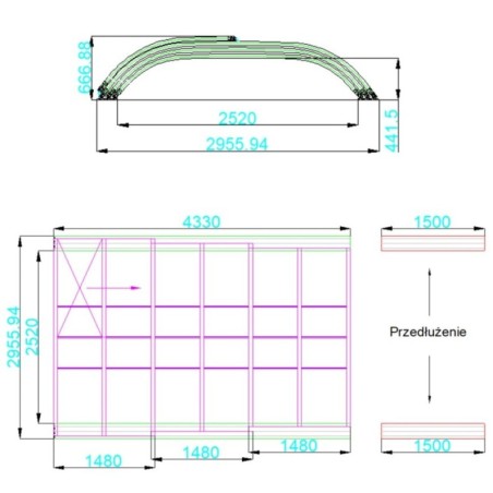 Zwembadoverkapping Horizon – 4.33x2.52 m – poliwęglan komorowy 8 mm – voor zwembad BAS7302. BAS7303