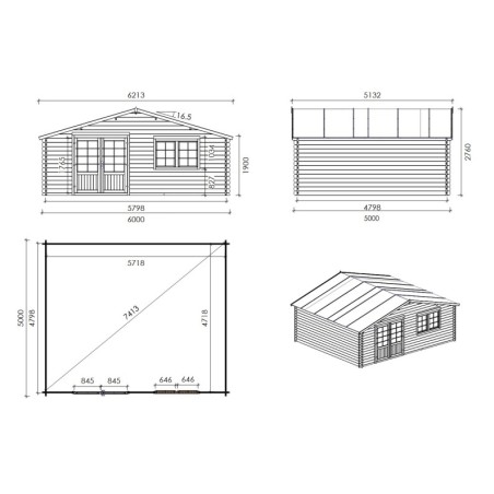 Houten tuinhuis 30 m² - 6x5 m - 40 mm