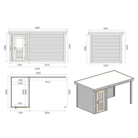 Traditioneel tuinhuis met overkapping Mira 450x250cm