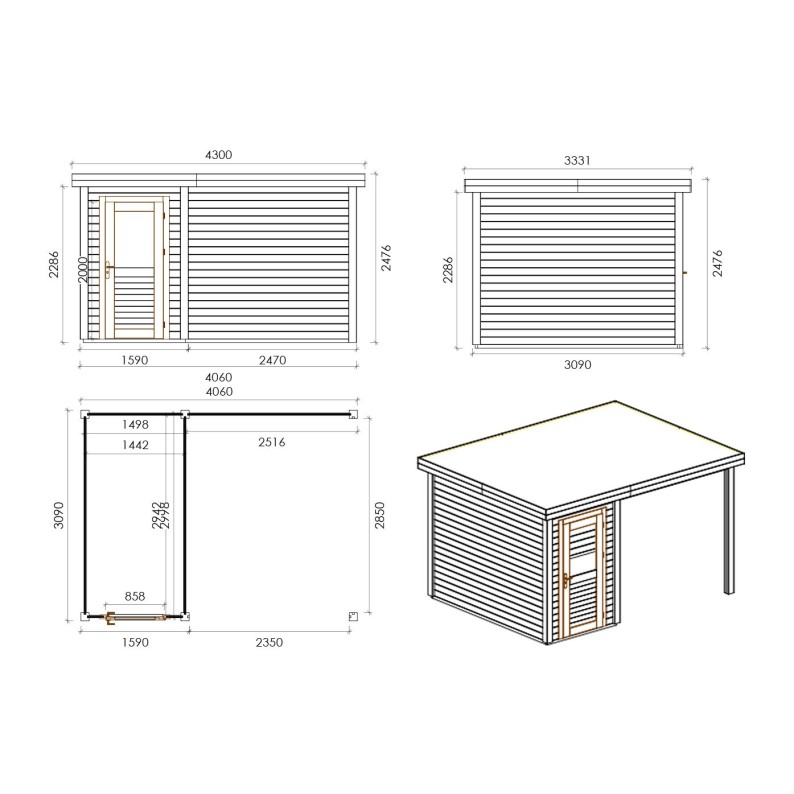 Tuinhuis met Overkapping Mira 400x300 cm