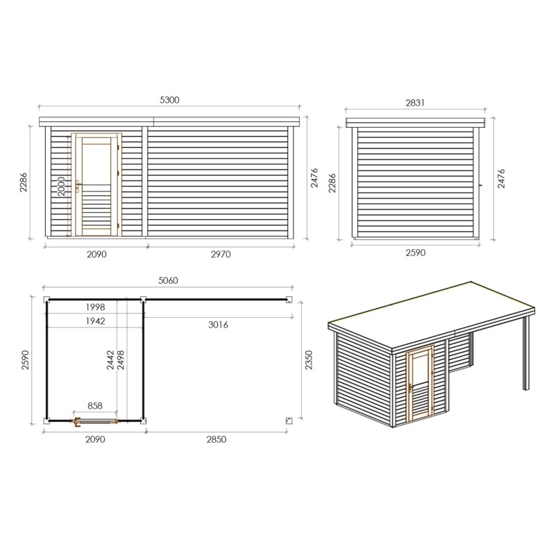 Tuinhuis met overkapping 500x250 cm| Vala S | Altanka