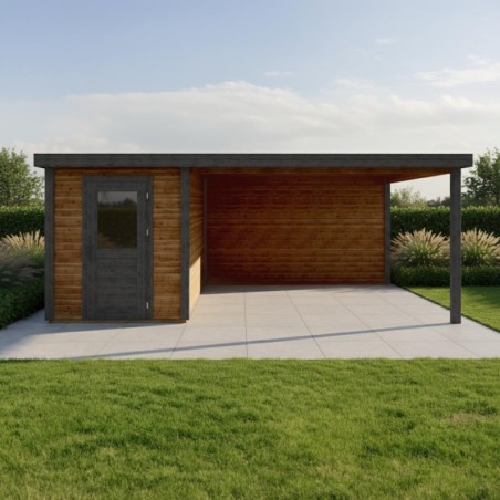 Modern Tuinhuis met Overkapping Vala 600x300 cm Geïmpregneerd