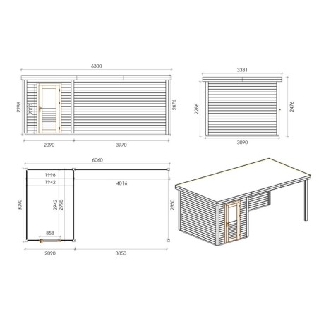 Modern Tuinhuis met Overkapping Vala 600x300 cm Geïmpregneerd