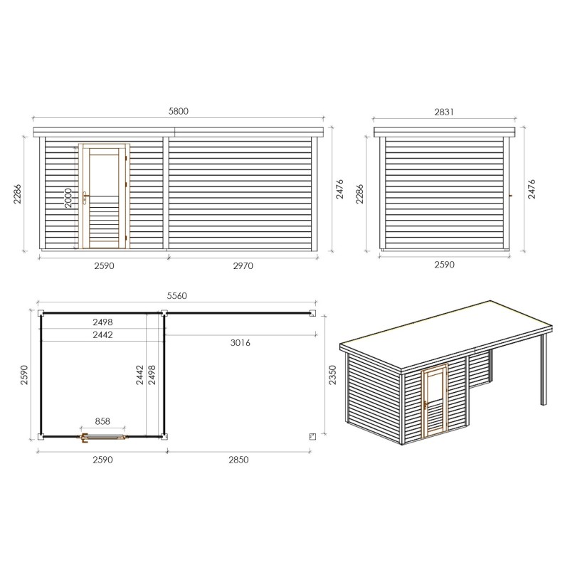 Traditioneel Tuinhuis met Overkapping Rava 550x250 cm