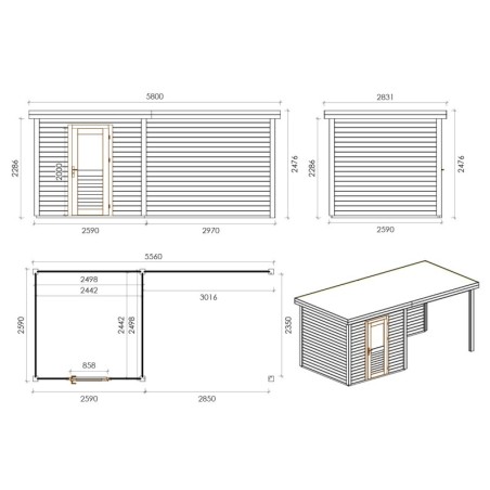 Traditioneel Tuinhuis met Overkapping Rava 550x250 cm