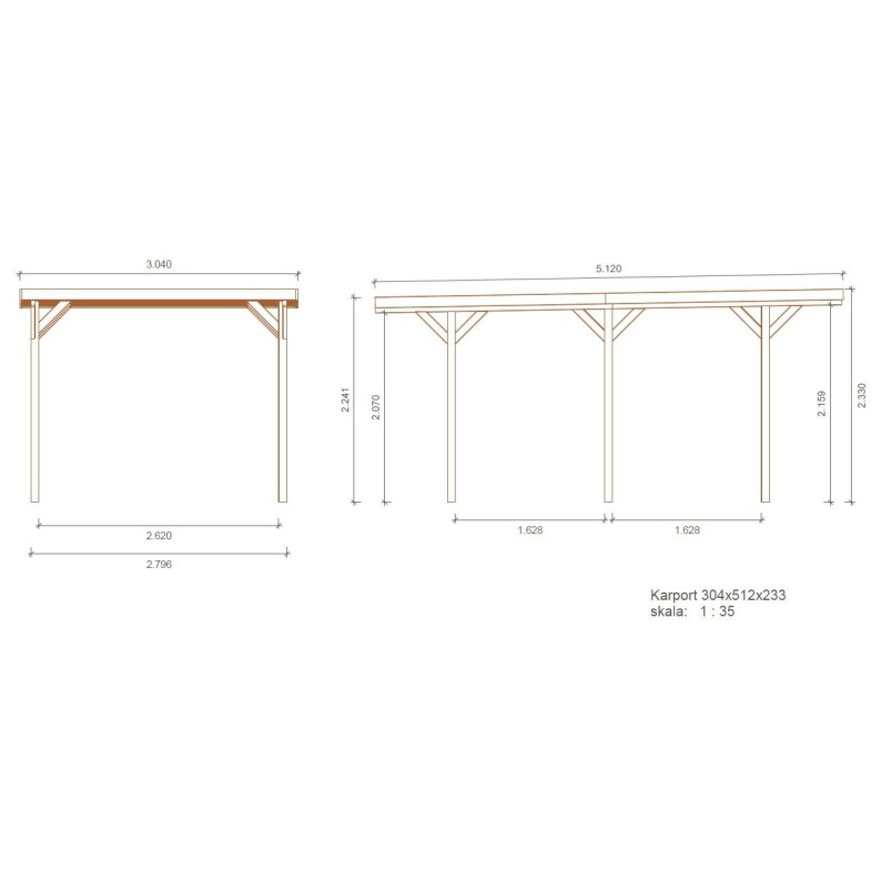Carport, garageschuilplaats - 3.04x5.12 m - 15.57 m² - trapeziumvormige plaatbedekking