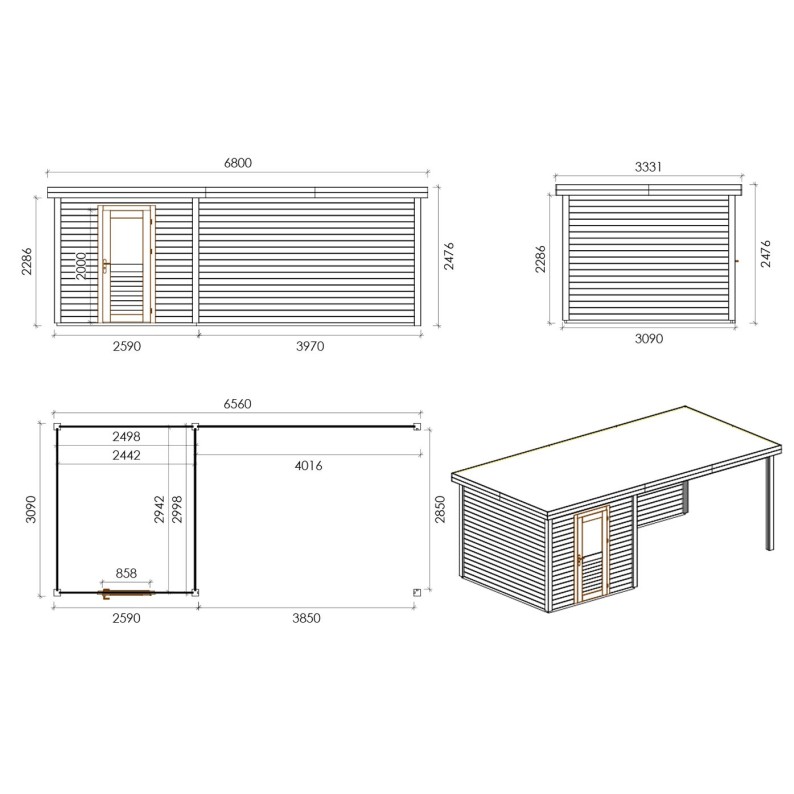 Traditioneel Tuinhuis met overkapping Rava 650x300 cm
