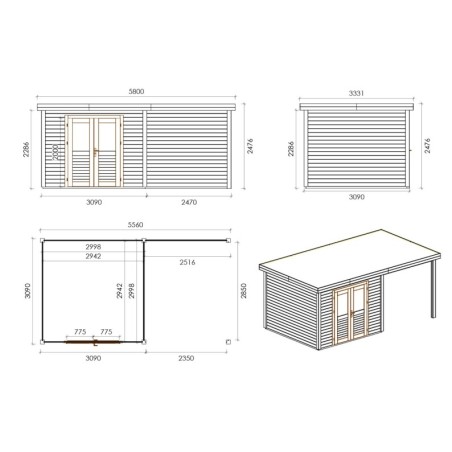 Traditioneel Tuinhuis met overkapping Aura 550x300cm