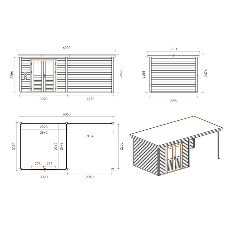 Traditioneel tuinhuis met overkapping Aura 600x300 cm