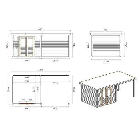 Traditioneel tuinhuis met overkapping Aura 600x300 cm
