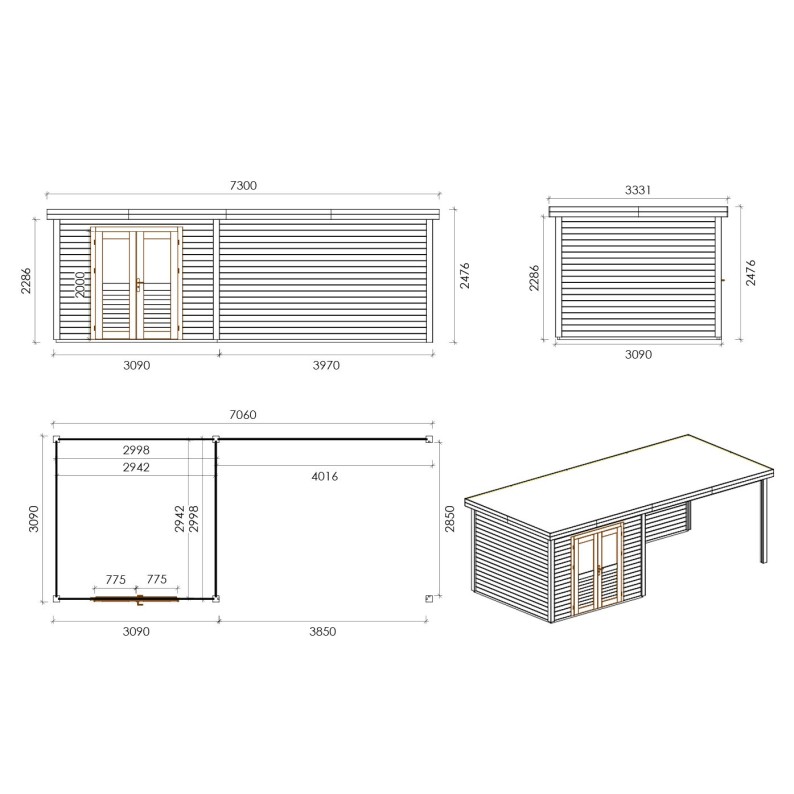 Traditioneel Tuinhuis met overkapping Aura 700x300 cm