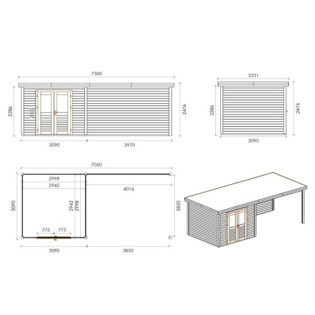 Traditioneel Tuinhuis met overkapping Aura 700x300 cm