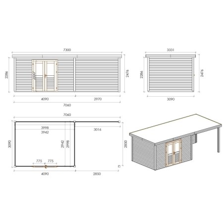 Traditioneel tuinhuis Freya 700x300 cm