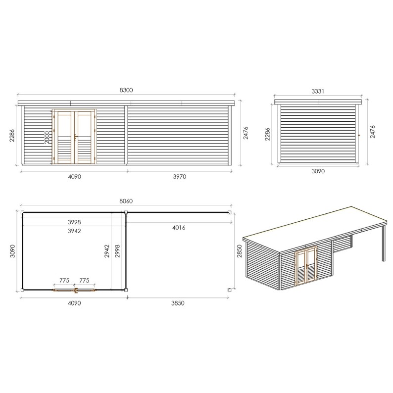 Traditioneel Tuinhuis met Overkapping Freya 800x300 cm