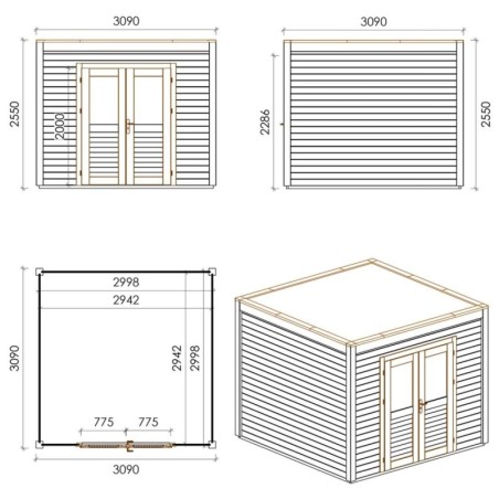 Modern Tuinhuis | Sora 300x300cm | Geïmpregneerd
