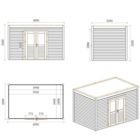 Modern Tuinhuis Nova | 400x250 cm | geïmpregneerd