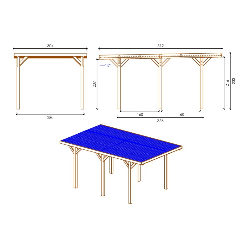 Carport, garageschuilplaats - 3.04x5.12 m - 15.56 m² - trapeziumvormige plaatbedekking