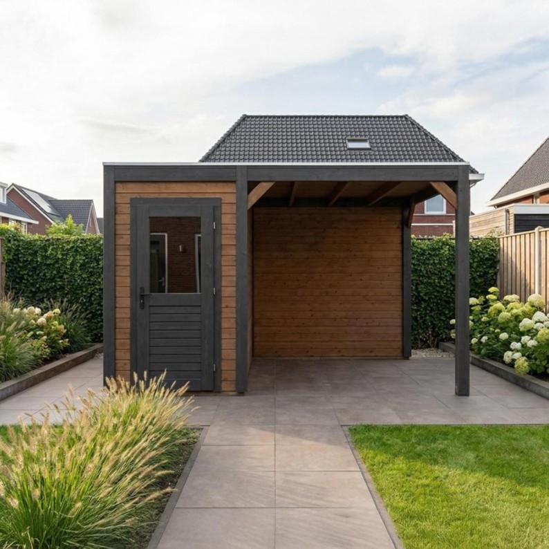Modern Tuinhuis met Overkapping Veya | 450x250 cm | Geïmpregneerd