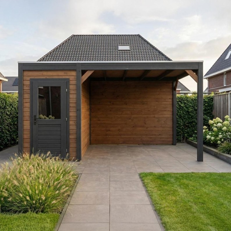 Modern Tuinhuis met Overkapping Veya | 550x300 cm | Geïmpregneerd