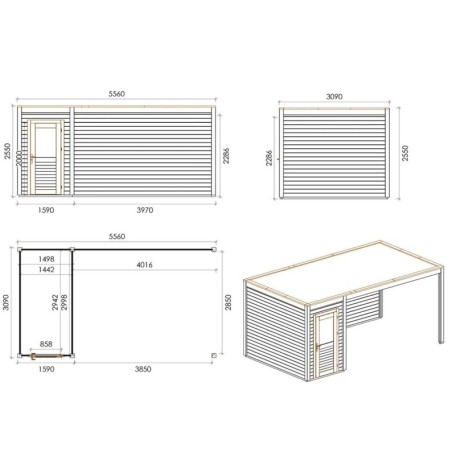 Modern Tuinhuis met Overkapping Veya | 550x300 cm | Geïmpregneerd
