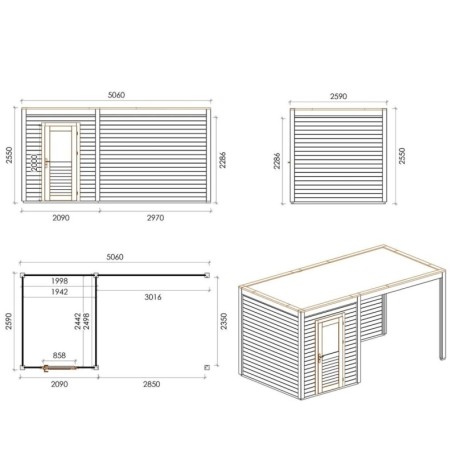 Modern Tuinhuis met Overkapping Luma | 500x250 cm | Geïmpregneerd