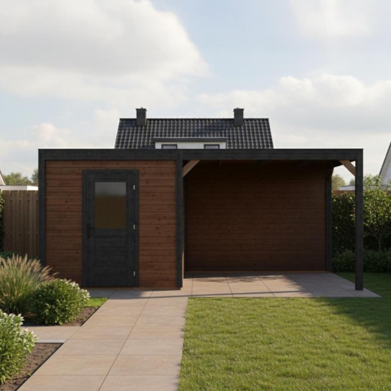 Modern Tuinhuis met Overkapping Nexa | 550x250 cm | Geïmpregneerd