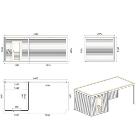 Modern Tuinhuis met Overkapping Nexa | 650x300 cm | Geïmpregneerd